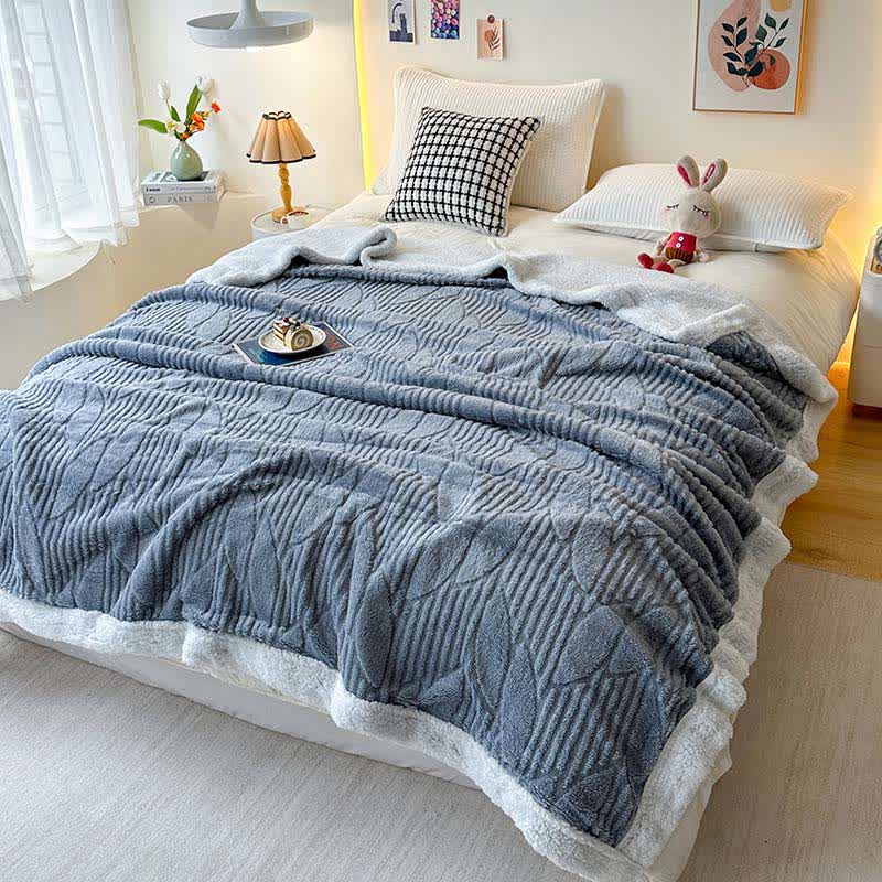 Couverture Sherpa à imprimé feuilles - Gris - 200cm x 230cm - image 9
