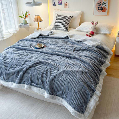 Couverture Sherpa à imprimé feuilles - Gris - 200cm x 230cm - image 9