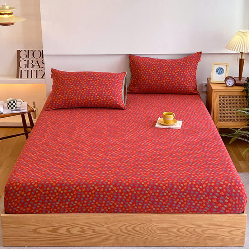 Drap-housse en gaze de coton avec motif feuille d'érable - image 1
