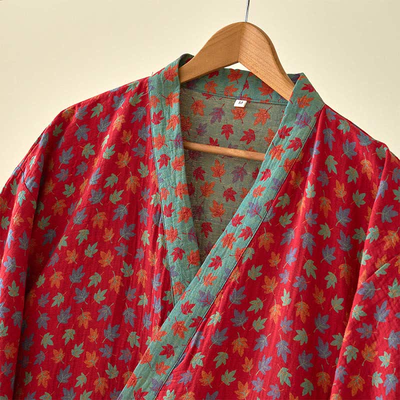 Peignoir kimono en coton bio imprimé feuille d'érable - image 6