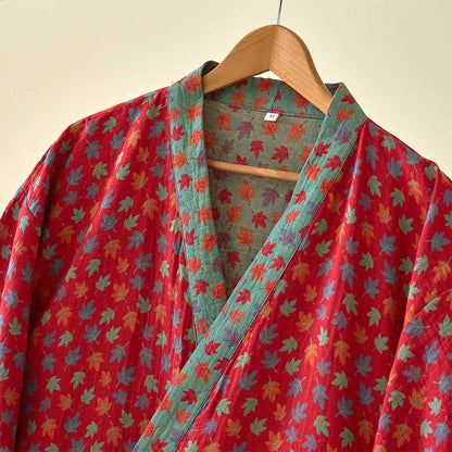 Peignoir kimono en coton bio imprimé feuille d'érable - image 6
