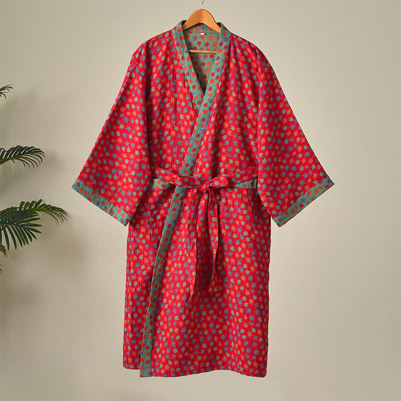 Peignoir kimono en coton bio imprimé feuille d'érable - image 3