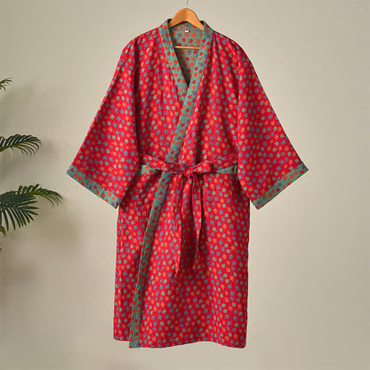 Peignoir kimono en coton bio imprimé feuille d'érable - image 3