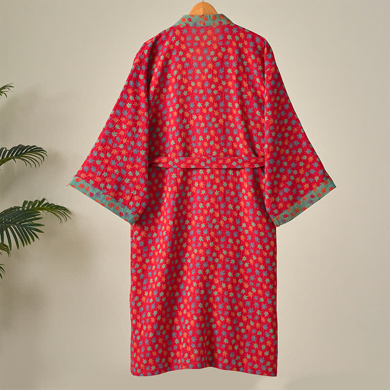 Peignoir kimono en coton bio imprimé feuille d'érable - image 4