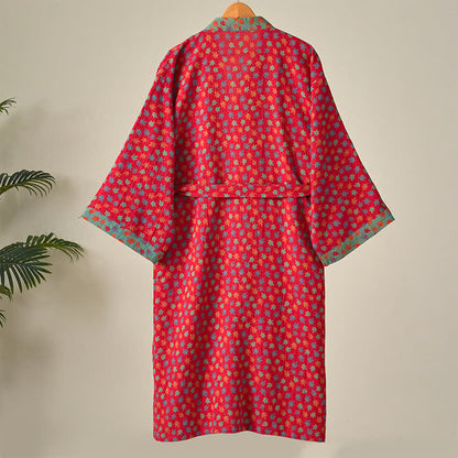 Peignoir kimono en coton bio imprimé feuille d'érable - image 4