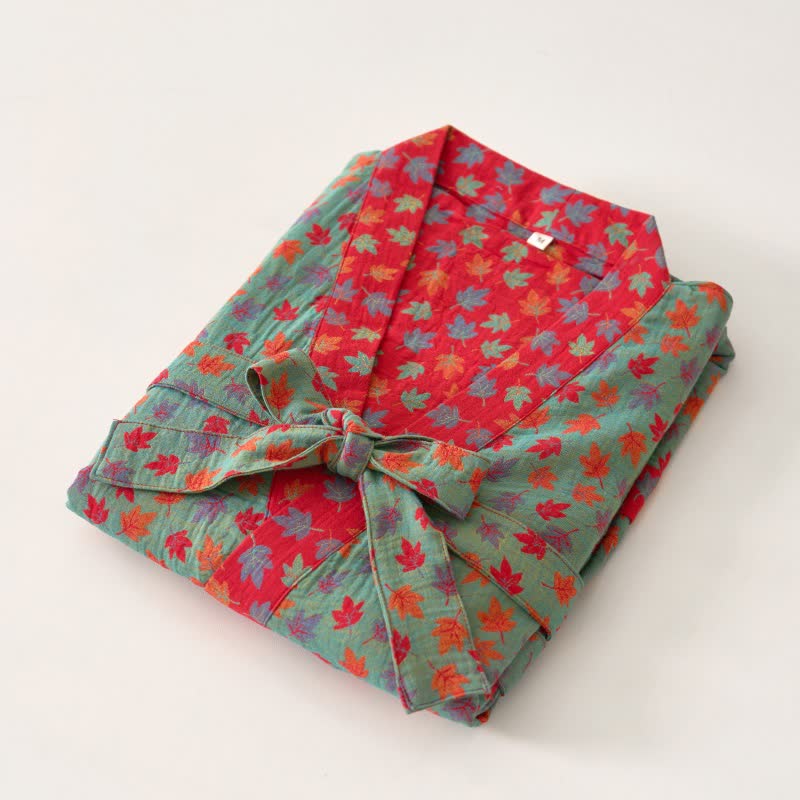 Peignoir kimono en coton bio imprimé feuille d'érable - image 17