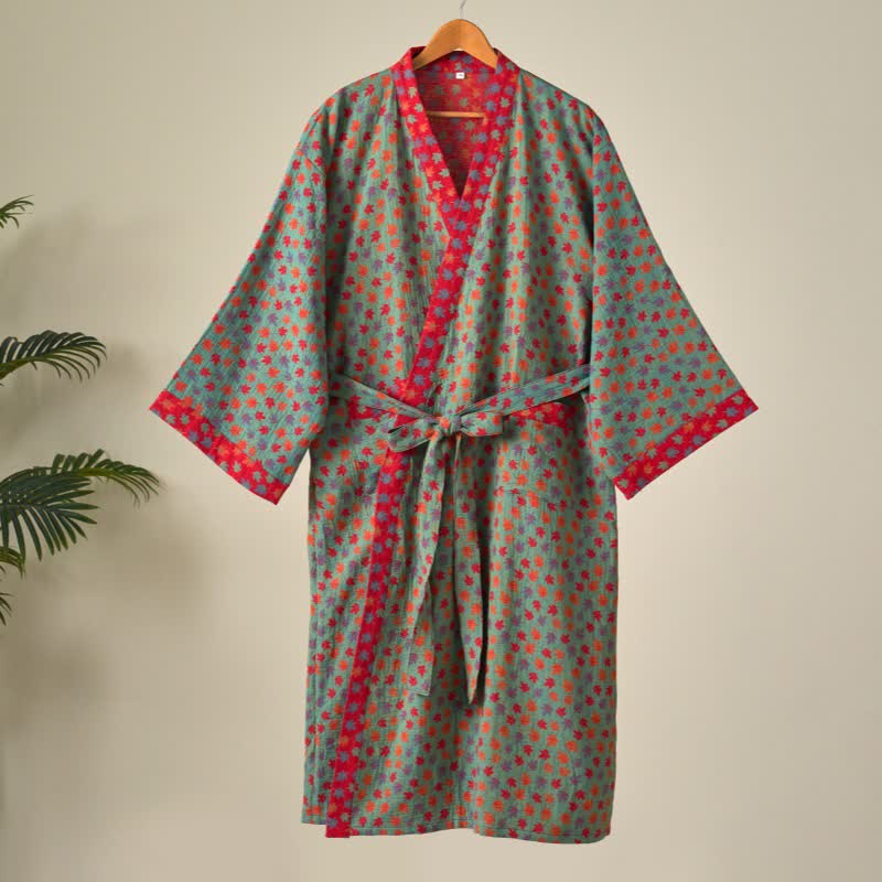 Peignoir kimono en coton bio imprimé feuille d'érable - image 15