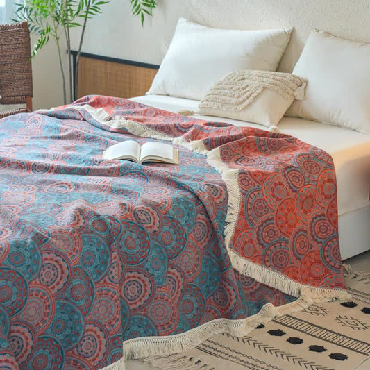 Couette vintage en coton et lin à motif circulaire - 230 cm x 240 cm - image 0
