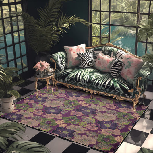 Tapis pliable antidérapant de style vintage avec motif botanique - 153 cm x 244 cm - image 0