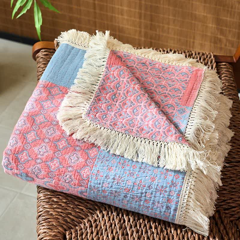 Couette patchwork vintage en coton et lin jacquard - image 4