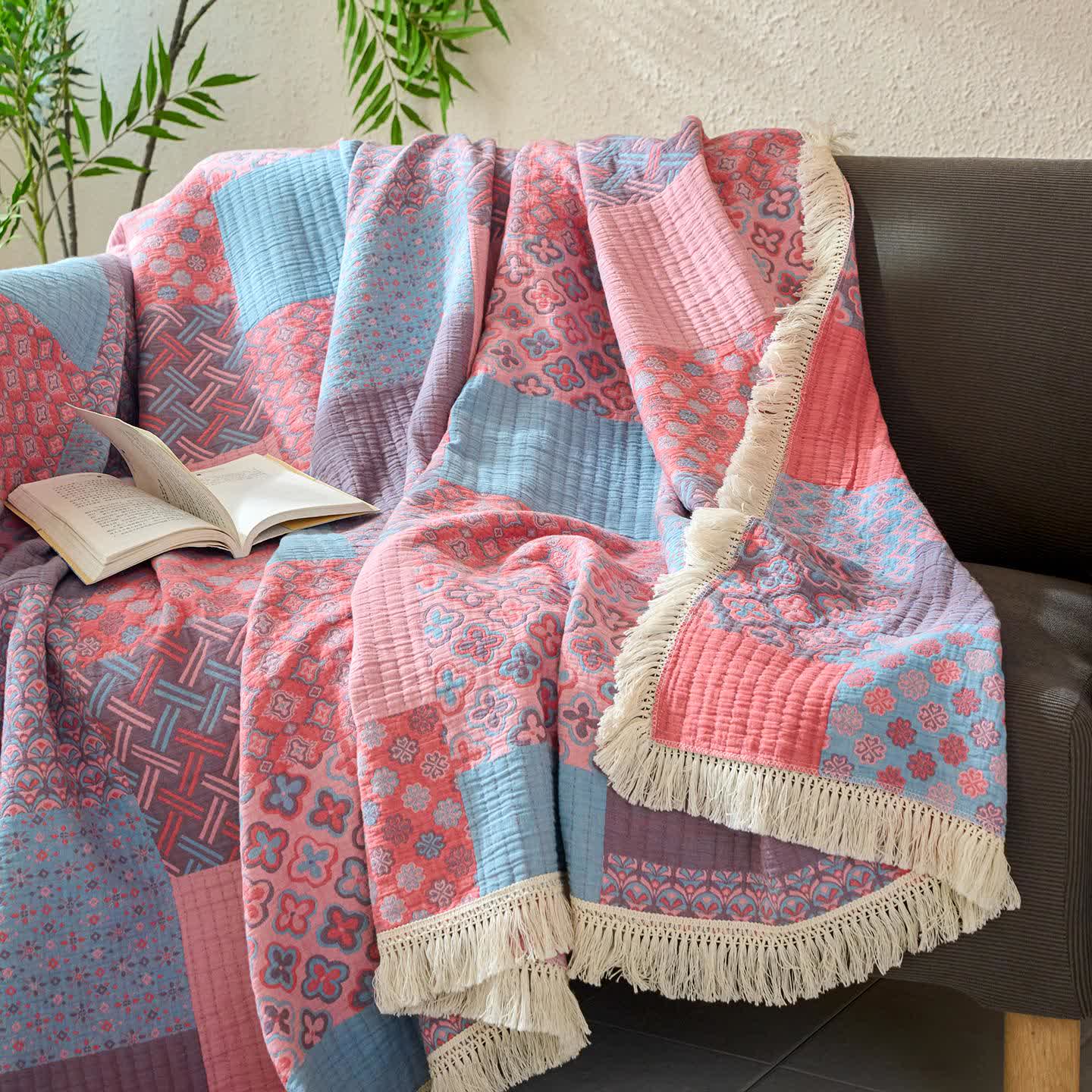 Couette patchwork vintage en coton et lin jacquard - image 2
