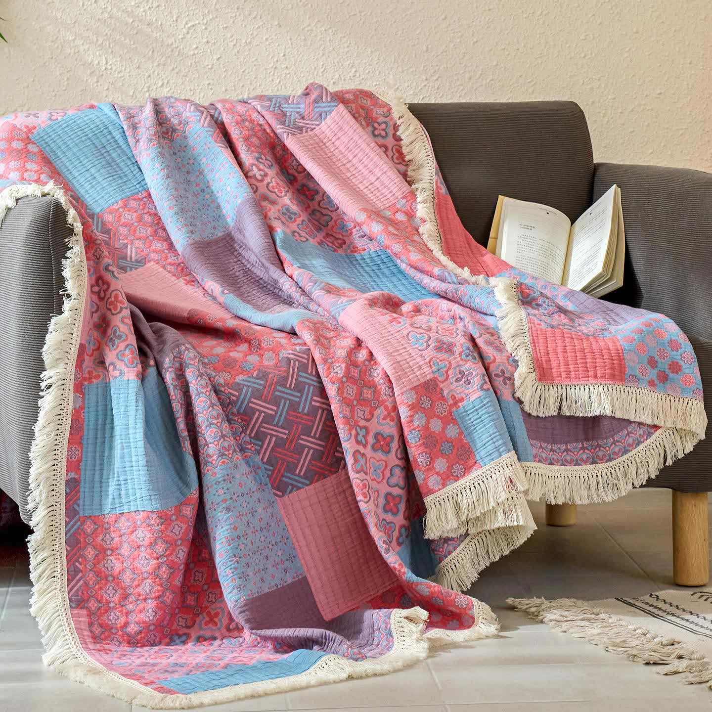 Couette patchwork vintage en coton et lin jacquard - image 3