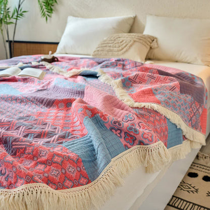 Couette patchwork vintage en coton et lin jacquard - image 1