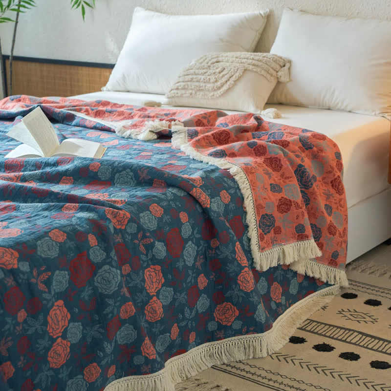 Couette réversible en coton lin et jacquard aspect rose - 230 cm x 240 cm - image 0