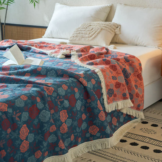 Couette réversible en coton lin et jacquard aspect rose - 230 cm x 240 cm - image 0