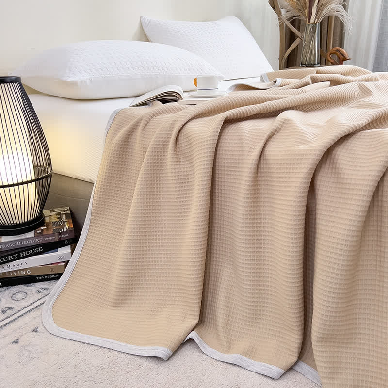 Couette simple et unie en coton gaufré - Kaki - 200cm x 230cm - image 8