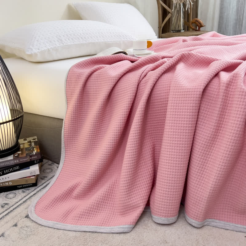 Couette simple et unie en coton gaufré - Rose - 200cm x 230cm - image 10