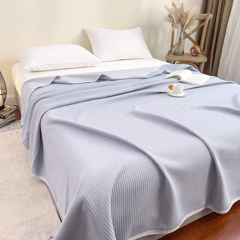 Couette simple et unie en coton gaufré - Bleu - 200cm x 230cm - image 12