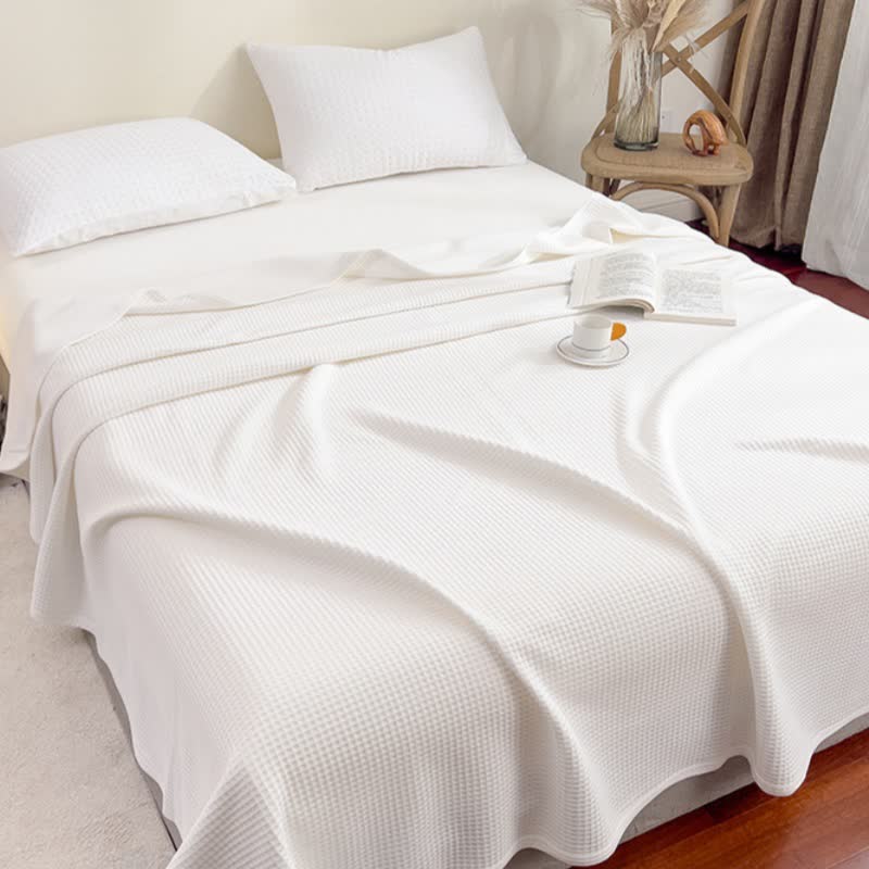 Couette simple et unie en coton gaufré - Blanc - 200cm x 230cm - image 2
