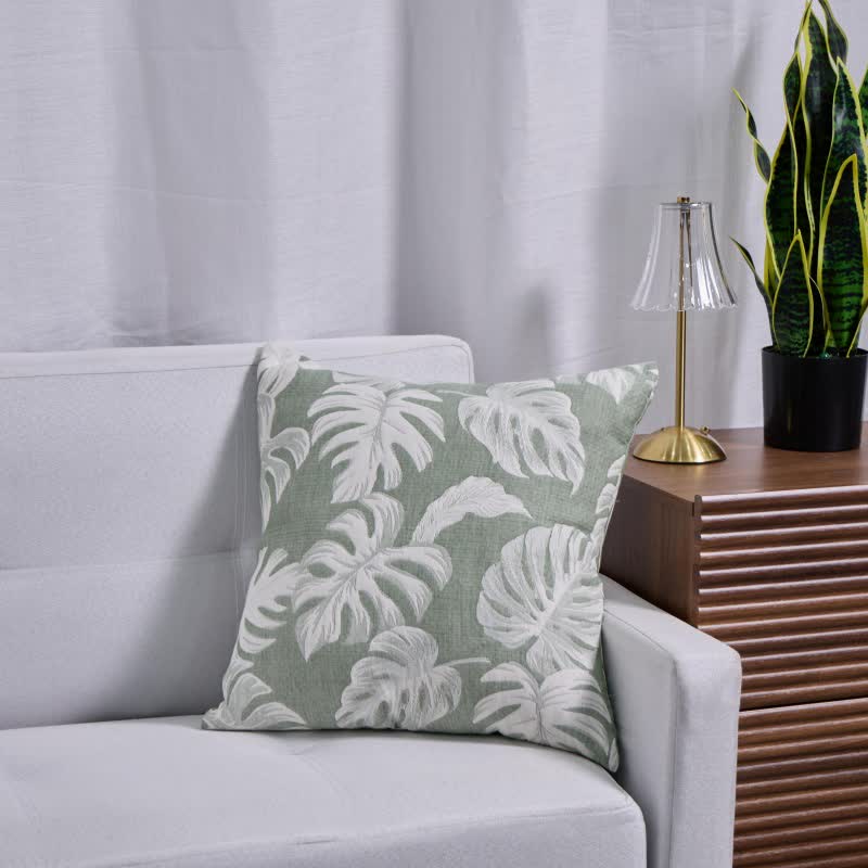 Taies d'oreiller carrées en gaze de coton jacquard à motif monstera (2 pièces) - 2x vert foncé - 45cm x 45cm - image 4