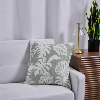 Taies d'oreiller carrées en gaze de coton jacquard à motif monstera (2 pièces) - 2x vert foncé - 45cm x 45cm - image 4