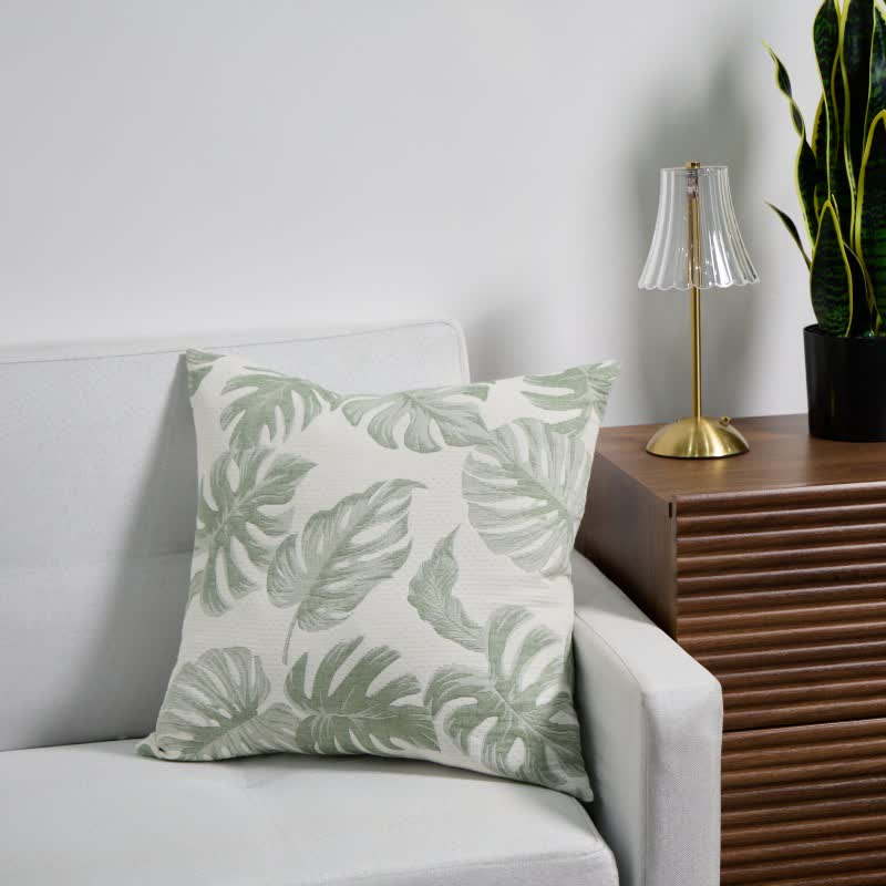 Taies d'oreiller carrées en gaze de coton jacquard à motif monstera (2 pièces) - 2x vert clair - 45cm x 45cm - image 2