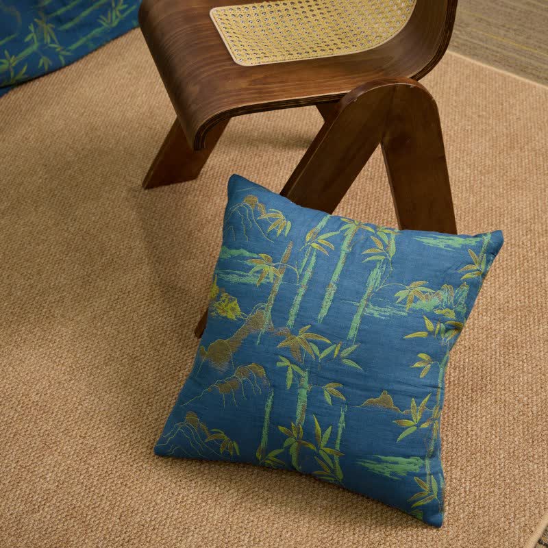 Taies d'oreiller carrées en gaze de coton bambou jacquard (2 pièces) - 2x Bleu - 45cm x 45cm - image 2