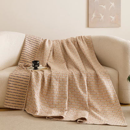 Couette à trois couches en mousseline de coton à motif à carreaux - Jaune - 2 taies d'oreiller - 52 cm x 80 cm - image 8
