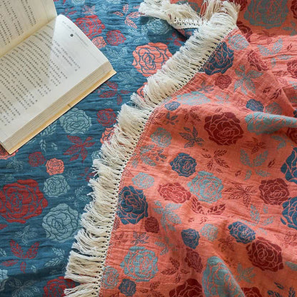 Couette réversible en coton lin et jacquard aspect rose - image 5