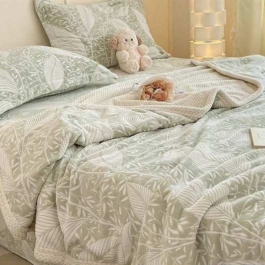 Couverture chaude avec structure de feuilles vertes - 200cm x 230cm - image 0