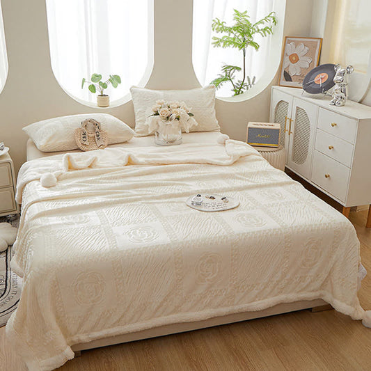 Couverture chaude à texture camélia - Beige - 200cm x 230cm - image 0