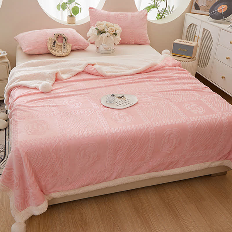 Couverture chaude à texture camélia - Rose - 200cm x 230cm - image 8