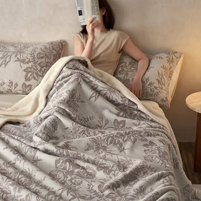 Couverture chaude en jacquard avec motif floral botanique - Gris - 200cm x 230cm - image 5