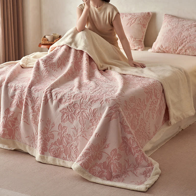 Couverture chaude en jacquard avec motif floral botanique - Rose - 200cm x 230cm - image 3