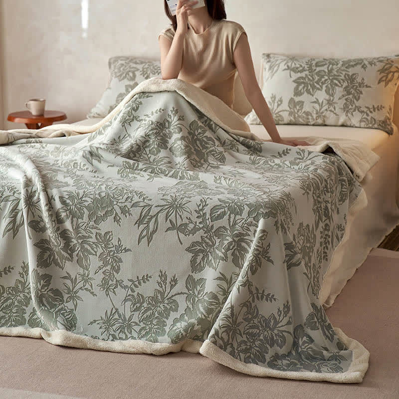 Couverture chaude en jacquard avec motif floral botanique - Vert - 200cm x 230cm - image 8