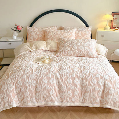 Couette chaude à motif floral - 2 taies d'oreiller - Rose - 48 cm x 74 cm - image 0