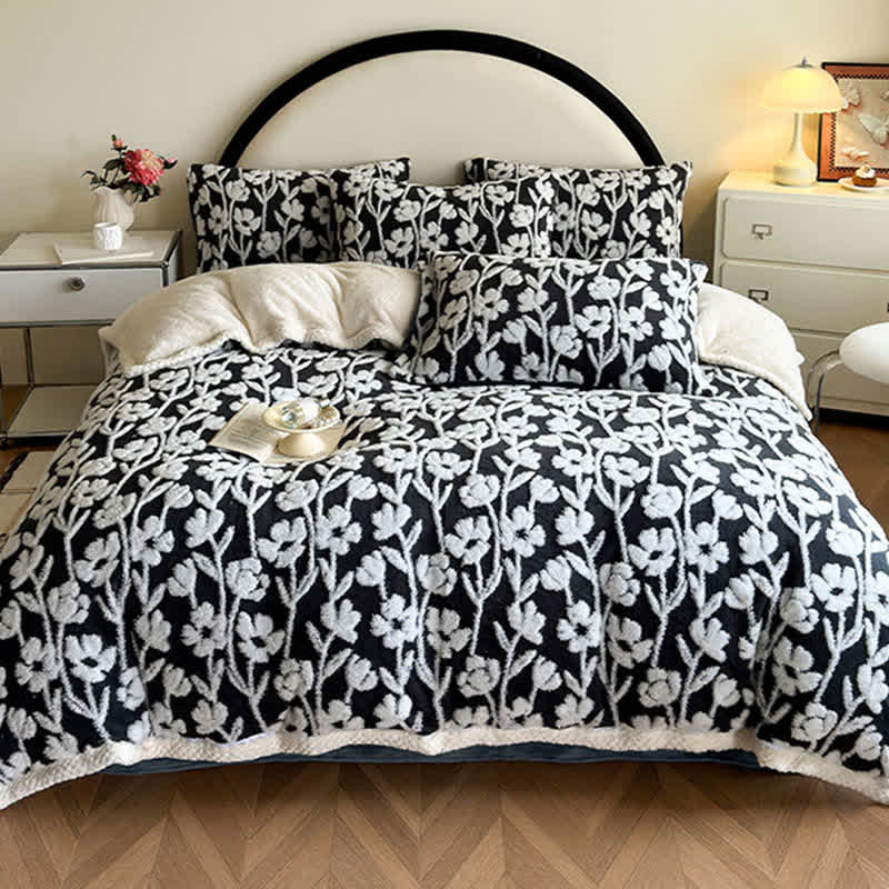Couette chaude à motif floral - 2 taies d'oreiller - Noir - 48 cm x 74 cm - image 2
