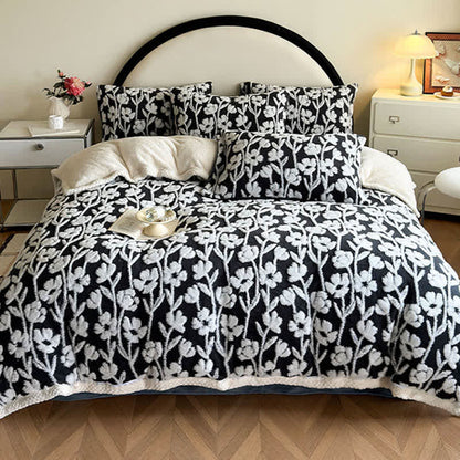 Couette chaude à motif floral - 2 taies d'oreiller - Noir - 48 cm x 74 cm - image 2