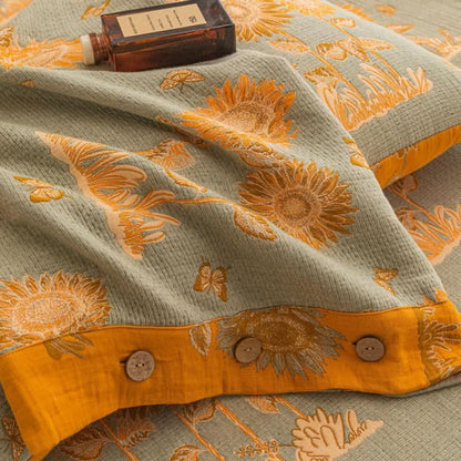 Parure de lit réversible en gaze de coton motif tournesol (4 pièces) - image 6