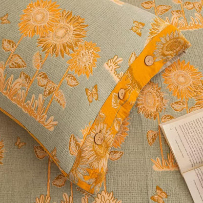 Parure de lit réversible en gaze de coton motif tournesol (4 pièces) - image 4