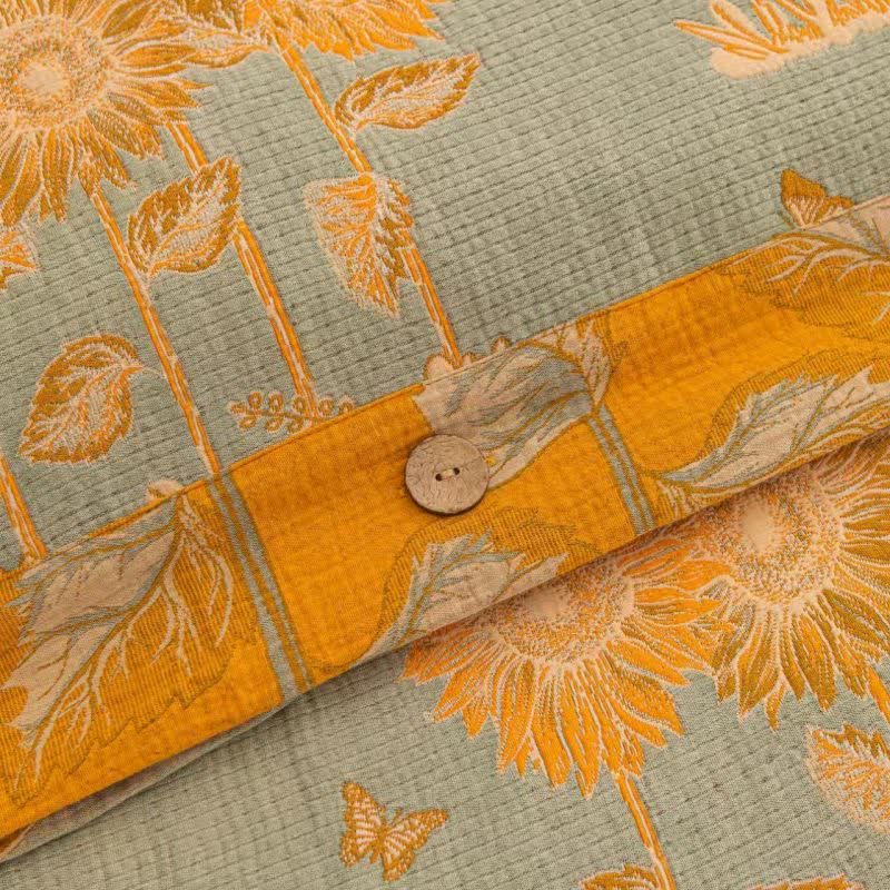 Parure de lit réversible en gaze de coton motif tournesol (4 pièces) - image 5