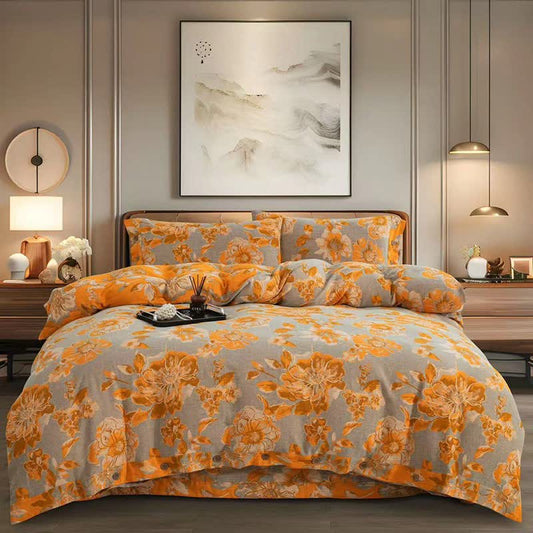 Parure de lit en gaze de coton à motif floral fleuri (4 pièces) - 220 cm x 240 cm - image 0