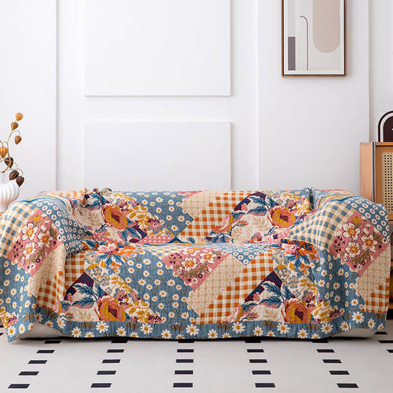 Couette patchwork en gaze de coton naturel à motif floral - image 2