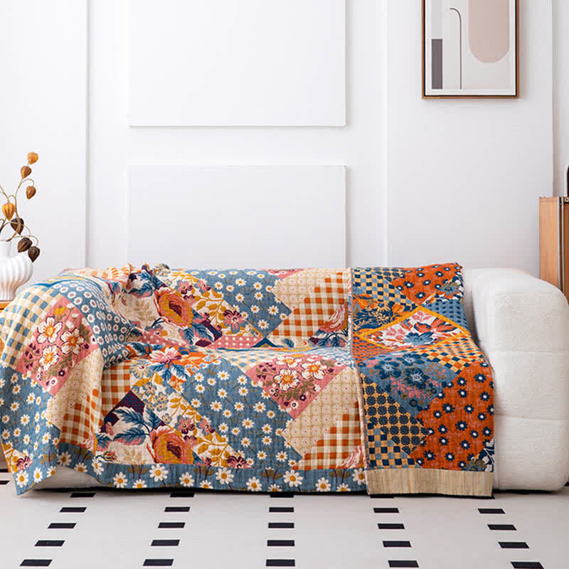 Couette patchwork en gaze de coton naturel à motif floral - image 3