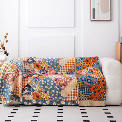 Couette patchwork en gaze de coton naturel à motif floral - image 3