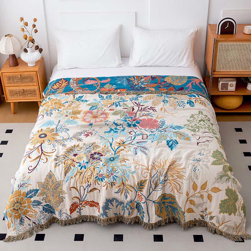 Couette en coton naturel luxuriant avec pétales de fleurs - 200 cm x 230 cm - image 0