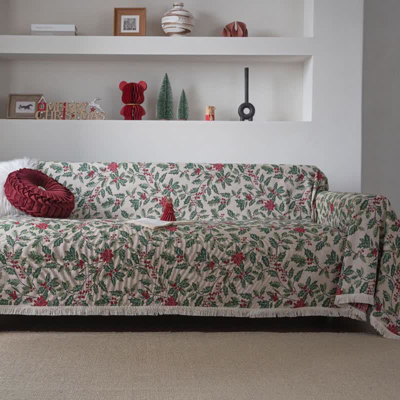 Couverture de canapé inspirée de Noël avec des feuilles de houx - 180 cm x 340 cm - image 0