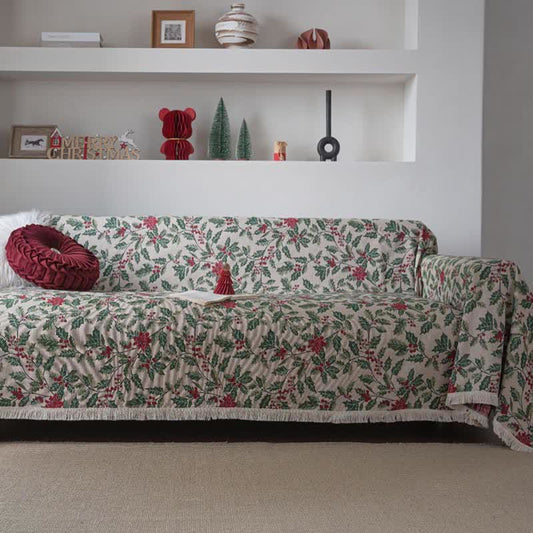 Couverture de canapé inspirée de Noël avec des feuilles de houx - 180 cm x 340 cm - image 0