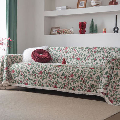 Couverture de canapé inspirée de Noël avec des feuilles de houx - image 2