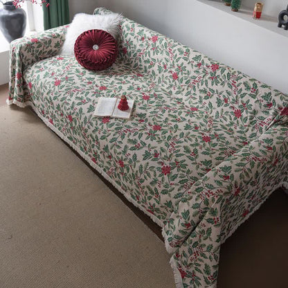 Couverture de canapé inspirée de Noël avec des feuilles de houx - image 3